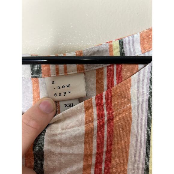 A New Day Women Size XXL Cuff Sleeve Boat Neck Multicolor Linen Striped Blouse - Picture 2 of 3